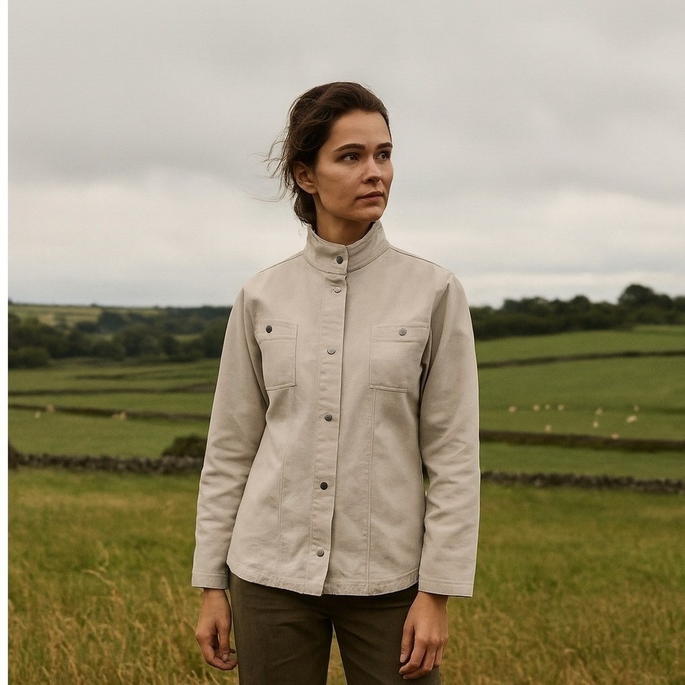 WOOLRICH‎ British Tan Cotton Utility Jacket Women's XS Stand Collar Snap Front